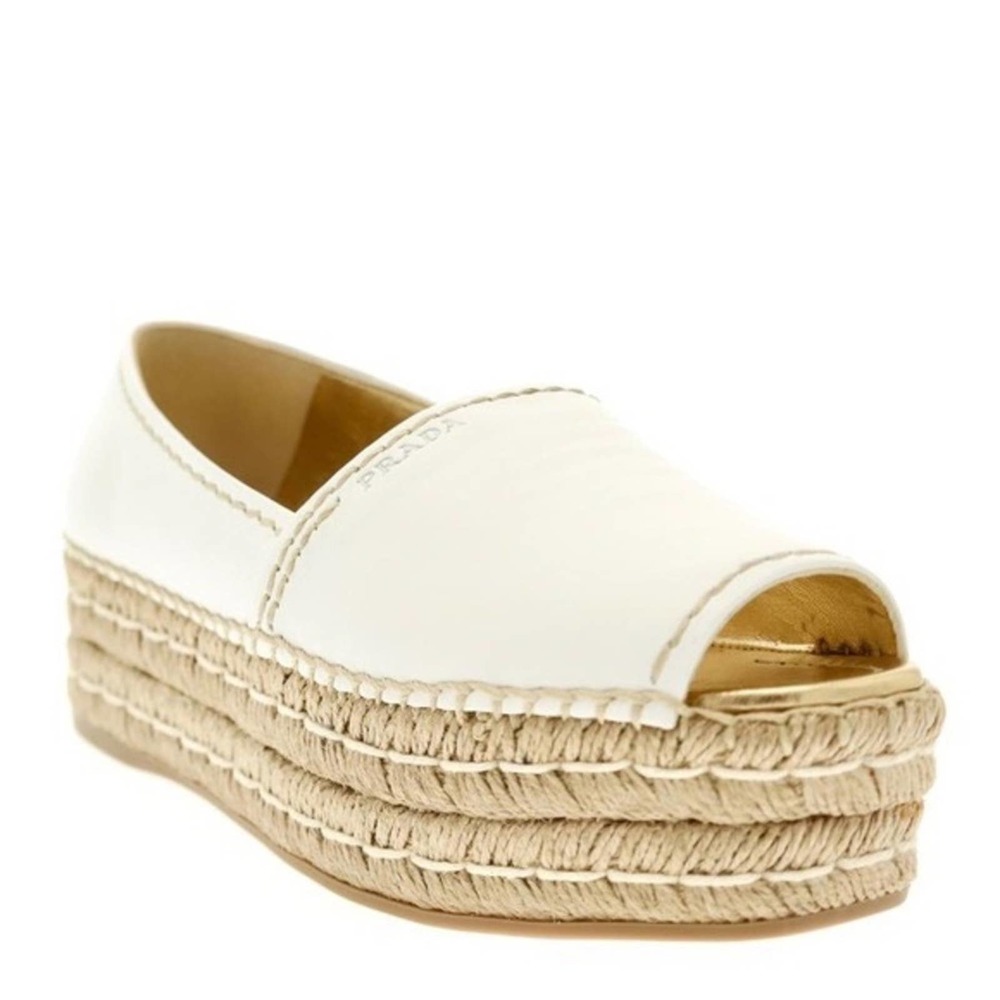 Prada white Napa Leather Platform Espadrille, 40